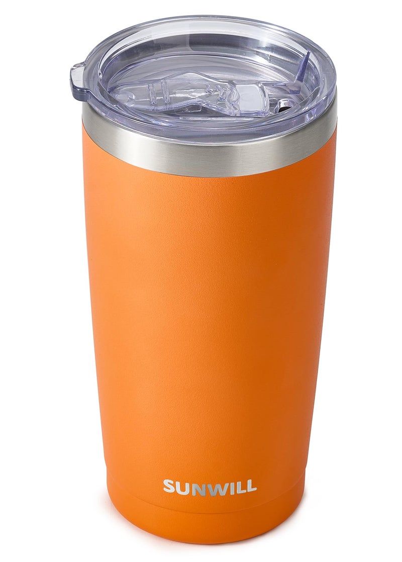 SUNWILL Travel Coffee Tumbler 20 oz, Insulated Mug with Lid, Stainless Steel Cup for Hot and Cold Drinks, Powder Coated Orange - Image 1